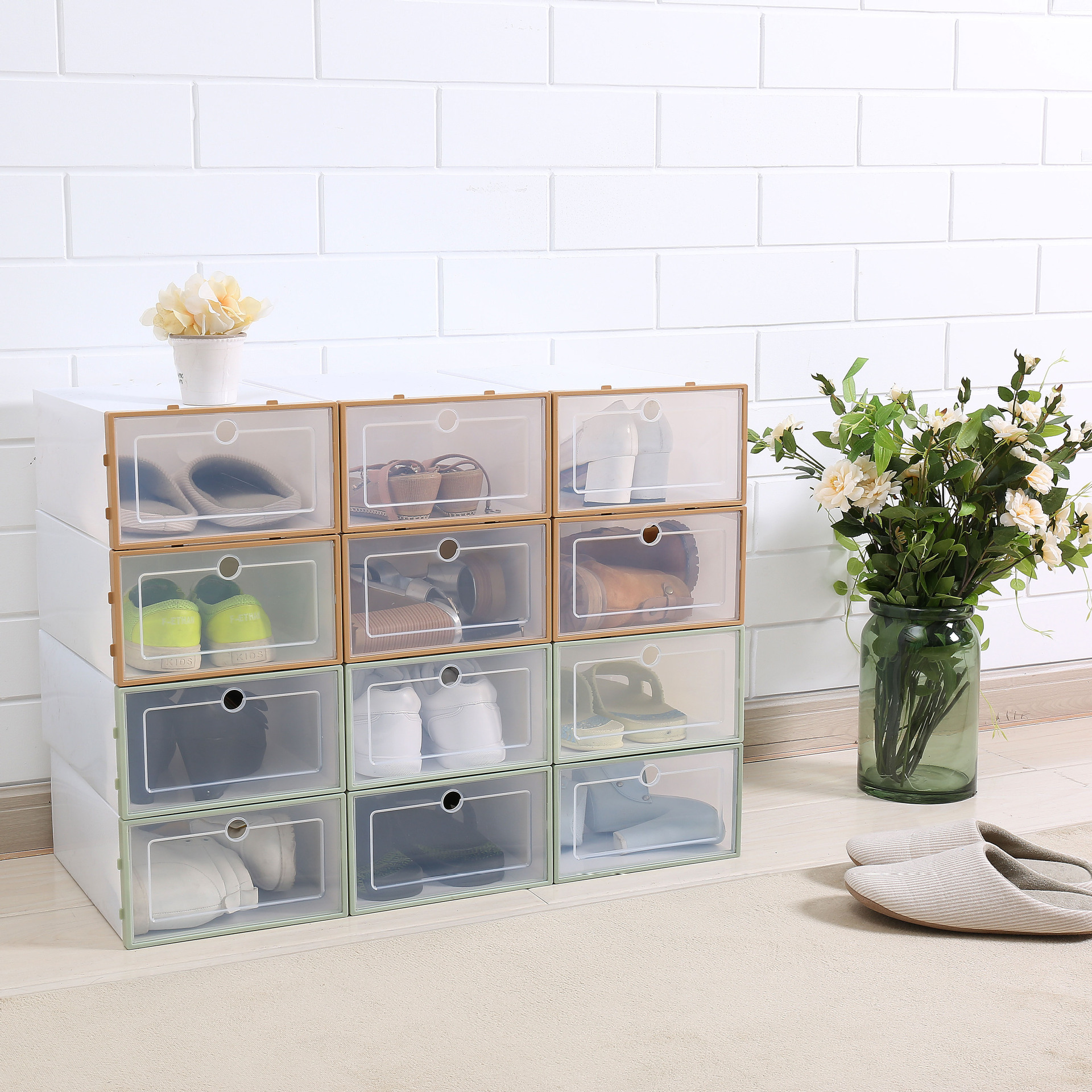 Thickened Plastic Drawer Shoe Box Shoes Storage Box Transparent Flip Combination Shoe Cabinet Men's and Women's Basketball Shoe Box