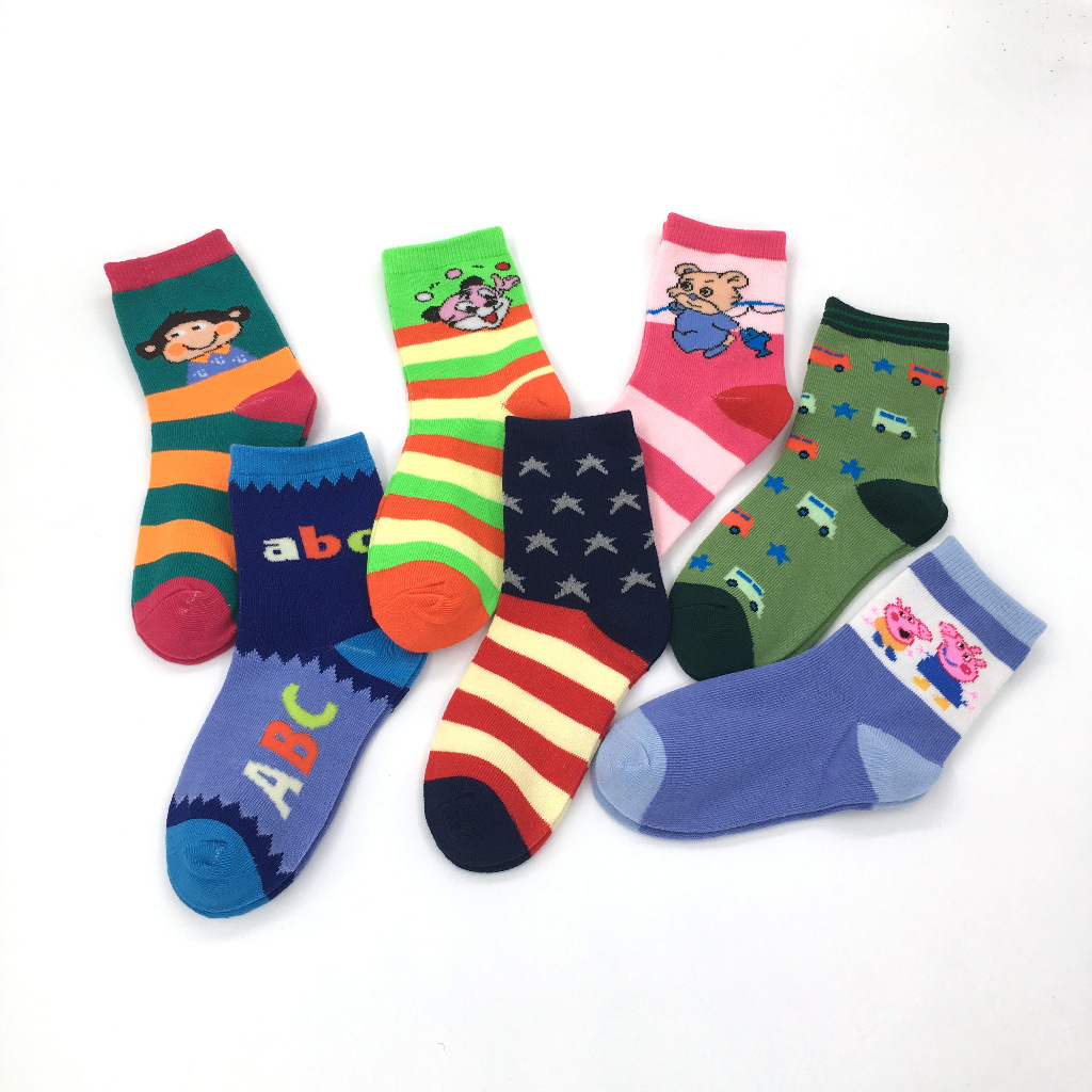 儿童袜子 地摊秋冬季中性双棉纱学生袜卡通中筒宝宝袜厂家批发