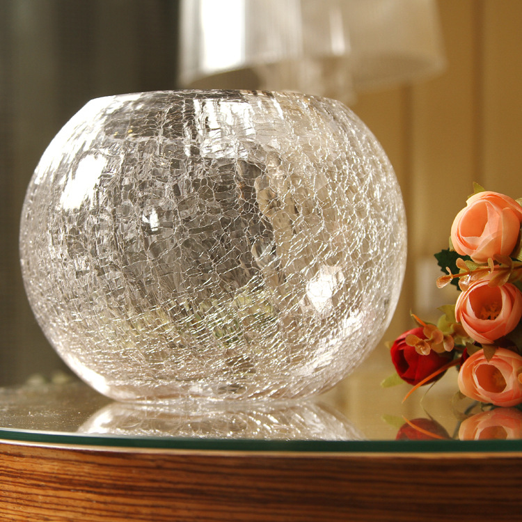批发冰裂纹透明冰花圆球玻璃花瓶花插摆件水培绿萝吊兰花瓶
