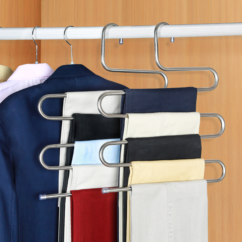 Factory Wholesale Stainless Steel Pants Rack Multi-Layer Magic Folding Non-Slip S-Type Trousers Clip Hanger Multi-Functional Storage