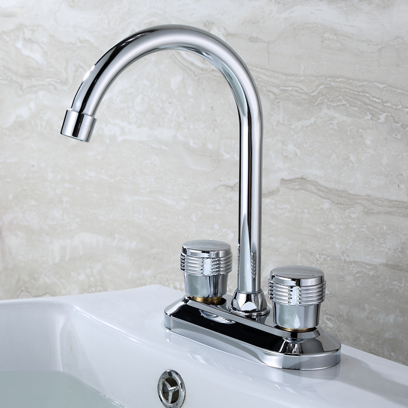 全铜双把双孔水龙头 冷热双开面盆台上盆全铜浴室洗脸盆龙头