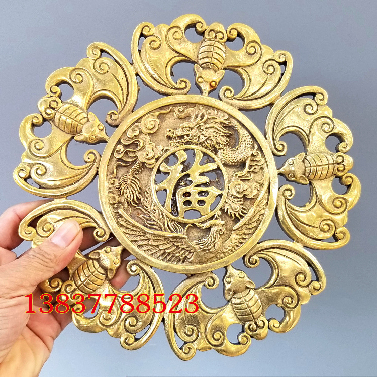 纯铜婚庆礼物五福蝙蝠工艺品 家居装饰品开光铜五福临门龙凤吉祥