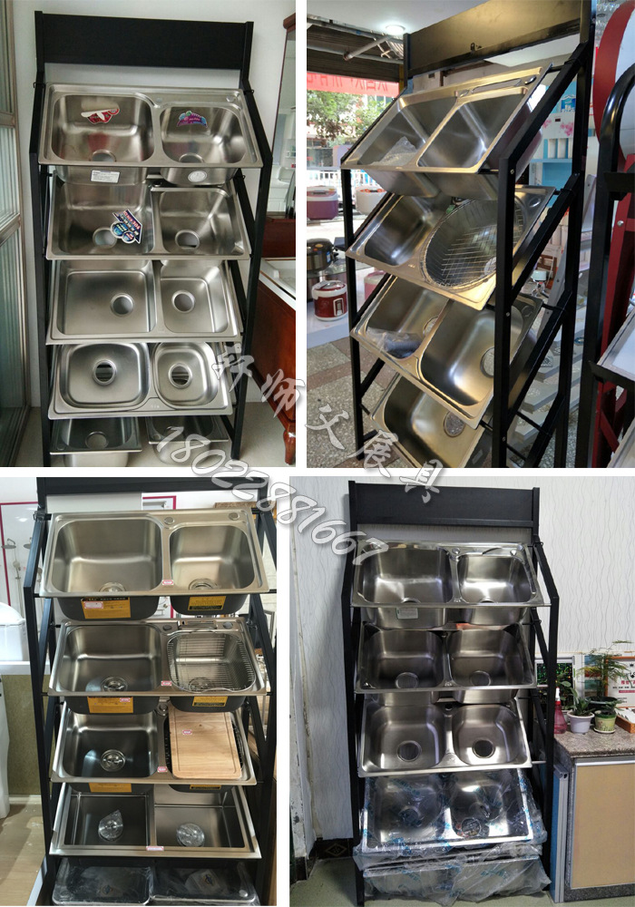 不锈钢水槽展示架 不锈钢洗菜盆手工盆展示摆放架子 单槽双槽展架