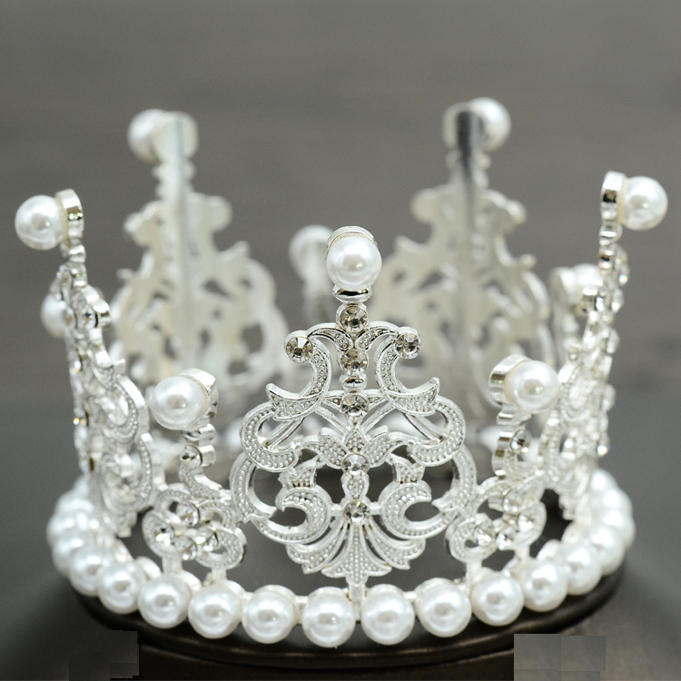 bridal big crown ornament full diamond headdress tuinga new wedding pearl birthday baking cake topper adult