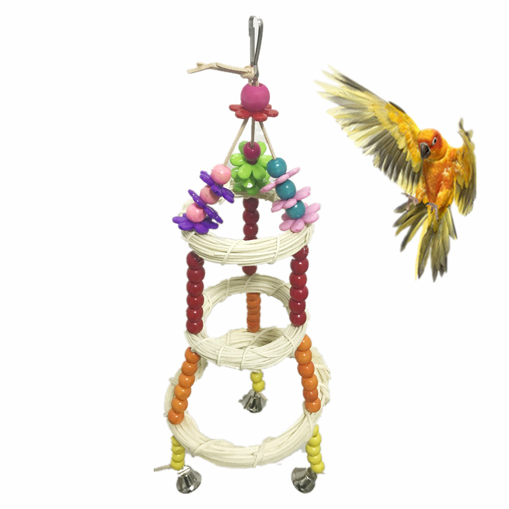 鹦鹉秋千吊环吊桥 3层站架 鹦鹉啃咬玩具 鸟玩具 跨境专供