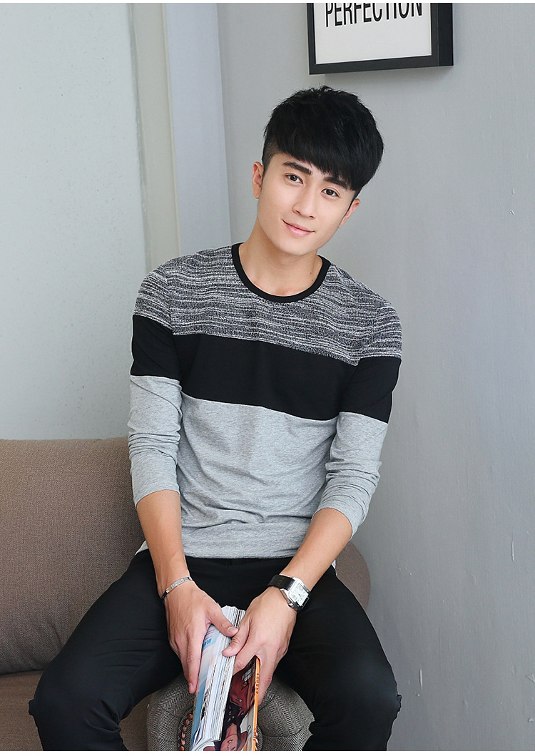 长袖t恤男士圆领小衫韩版外穿打底衫潮流2017秋装上衣服薄款秋衣