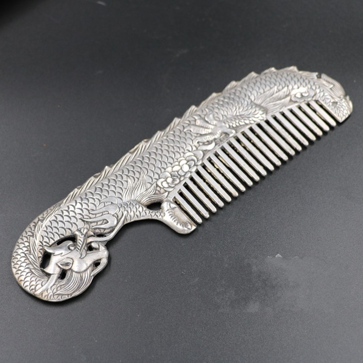 仿古风水铜器铜梳子 呈祥龙梳妆用品龙形 凤凰梳子影视道具摆件