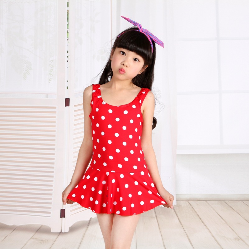 Children's Swimwear Girl's Swimsuit One-Piece Princess Dress Style Cute Korean Girl Children Teens Babies Hot Spring Swimsuit