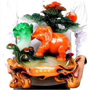 招财玉白菜大象摆件家居客厅电视柜装饰品吉祥物摆设乔迁开业礼品