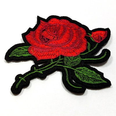 电脑绣花章 刺绣布贴 新款刺绣徽章 补丁贴 卡通贴布绣 红玫瑰
