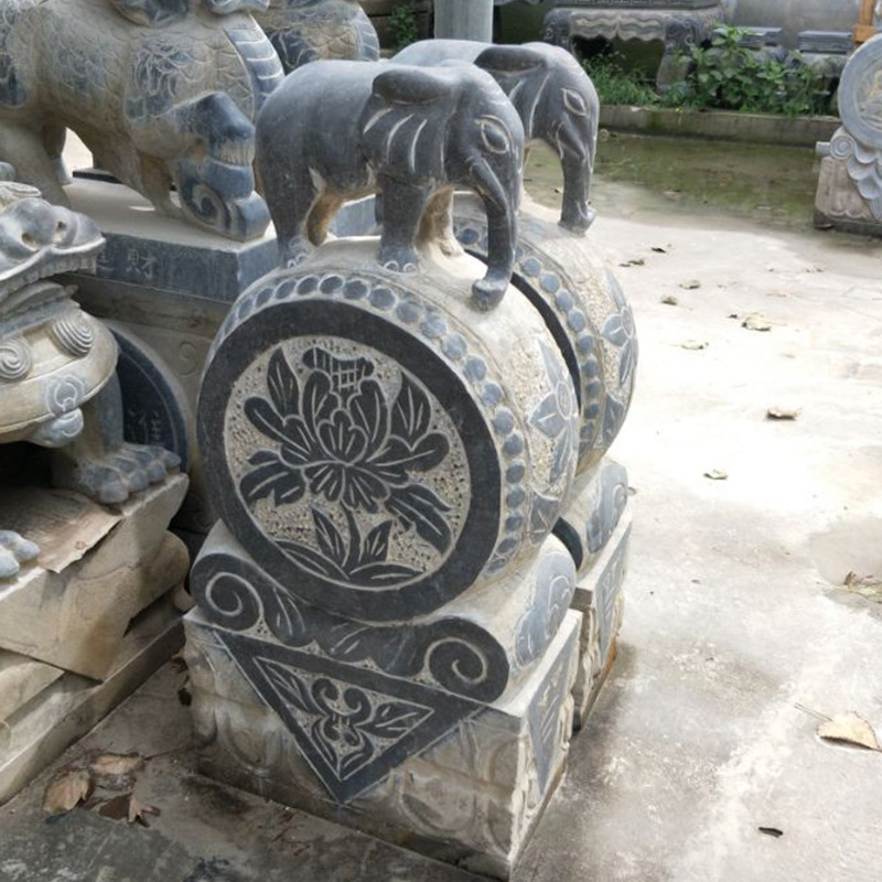 仿古石雕门墩摆件 80cm高青石抱鼓石门枕 青石做旧仿古门墩摆件