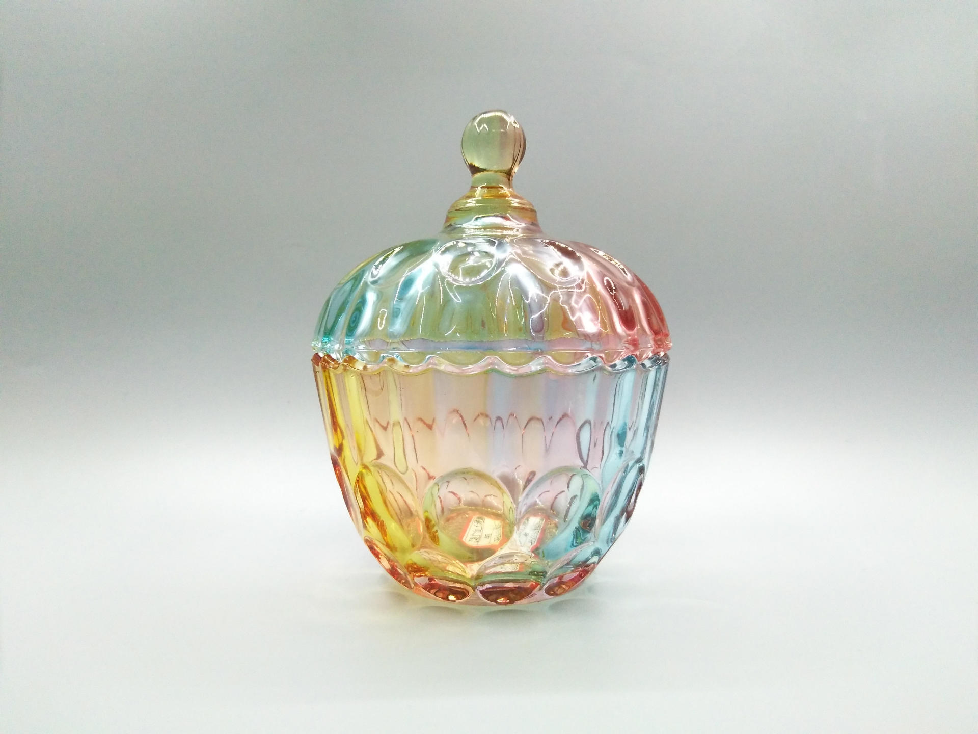 批发彩色琉璃炫彩玻璃珠点糖缸糖果罐储物罐带盖零食罐收纳罐