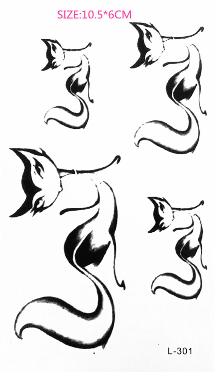 男女环保防水身体彩绘隐形刺青单色小狐狸图腾纹身贴厂家批发直销