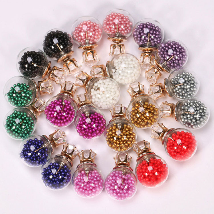 创意款耳钉 韩版玻璃瓶水晶球许愿沙双面耳环 时尚潮人新款耳饰