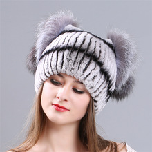 新款獭兔毛皮草女士帽子狐狸毛猫耳朵帽冬季加厚保暖帽子厂家批发