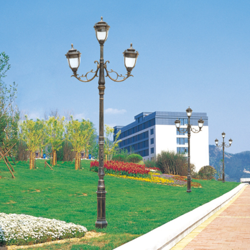 三头60w4米杆led庭院灯3米中式户外接线圆形小区花园景观照明路灯