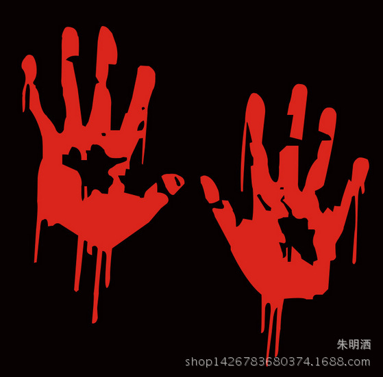 新款反光雕刻贴纸血手印后档贴防水防晒红色手掌印车身贴双手车贴