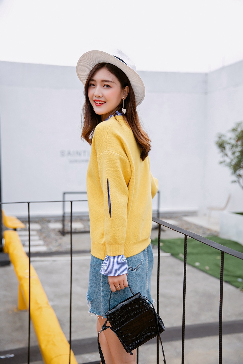 假两件套头毛衣女秋装2017新款打底衫韩版圆领宽松针织衫外套女潮