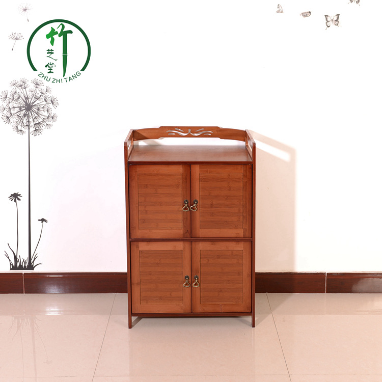 楠竹3层60cm四门柜 简约 层架 收纳架竹制 竹芝堂