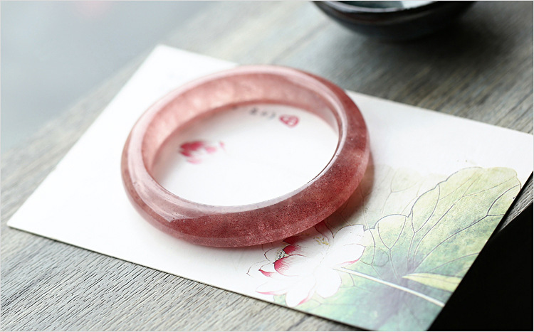 天然草莓晶手镯 天然水晶镯子金草莓晶手环情人节礼品