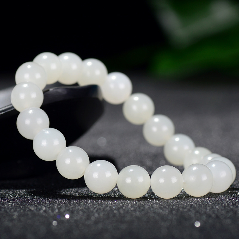 新疆和田玉珠子圆珠手链 高档玉石玉石白玉圆珠手链男女款手链