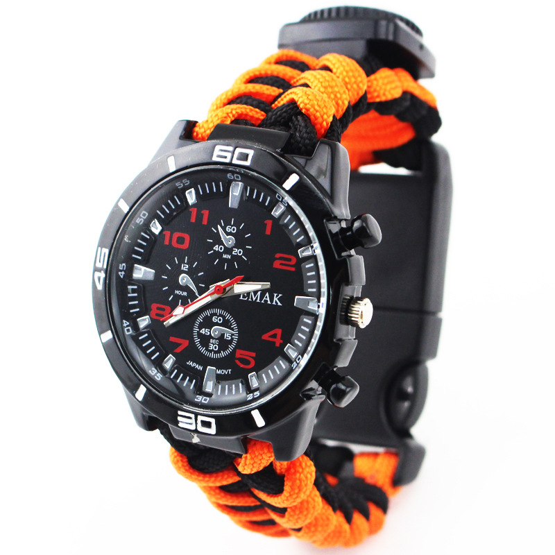 时尚个性潮流学生男士伞绳求生手表手工编织户外用品探险野营