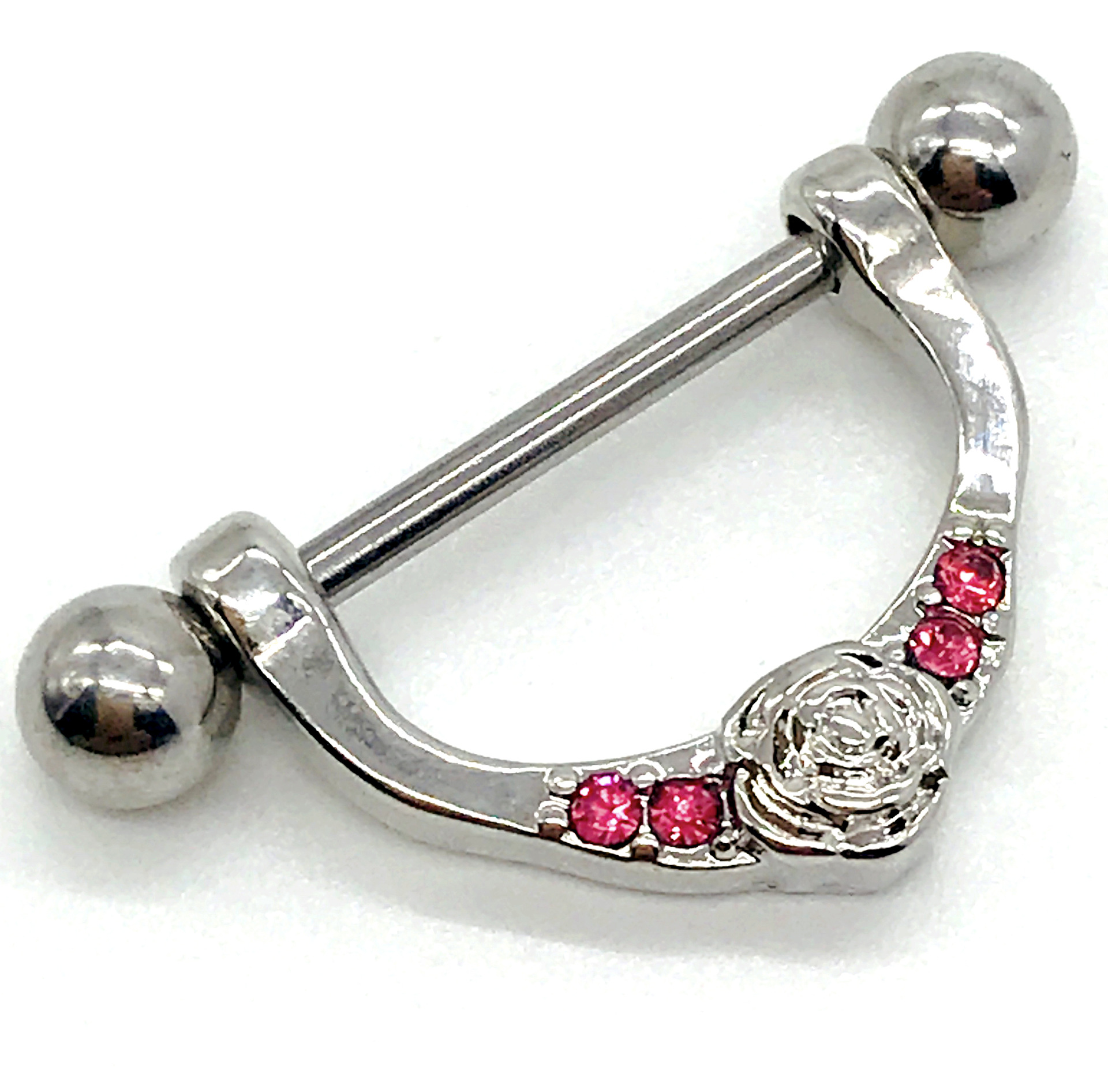 乳环 玫瑰花朵时尚穿刺乳环 心形玫瑰花镶钻乳环