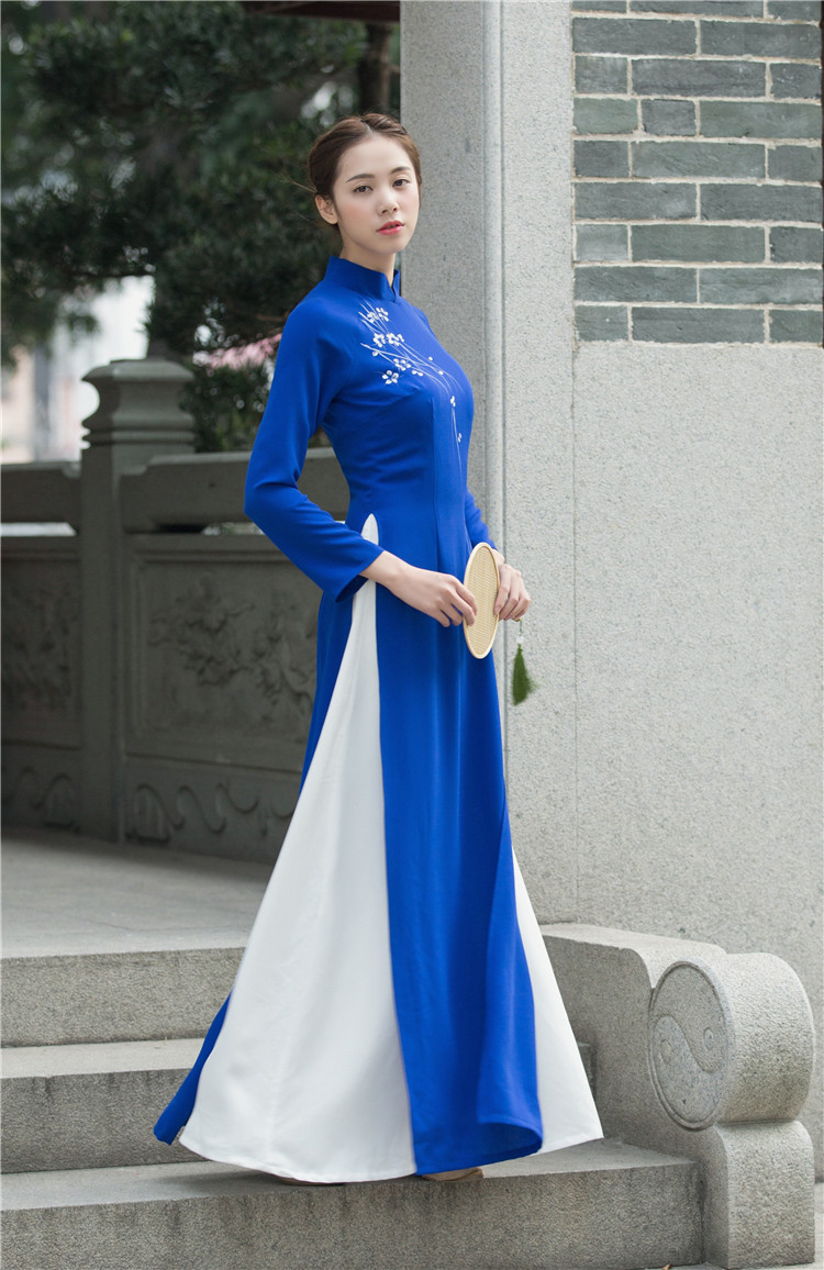兰瑟薇 越南奥黛旗袍中国风女装改良修身复古旗袍长款旗袍 女旗袍