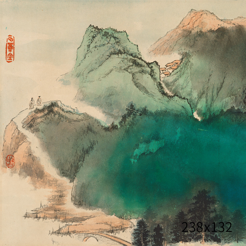 字画批发复制艺术微喷水墨画仿真名家字画张大千山路空翠山水国画