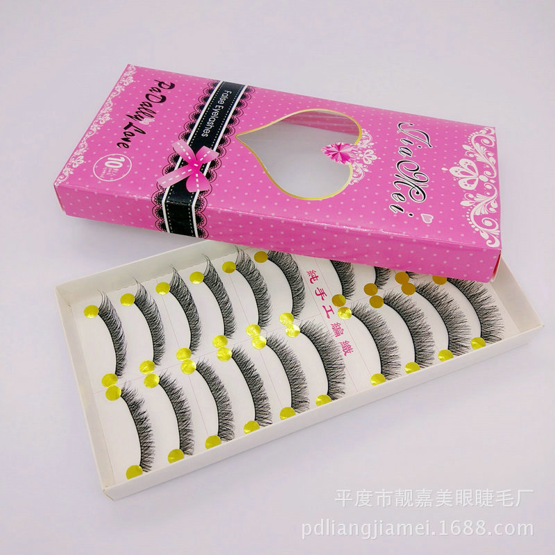 Jiamei Handmade False Eyelashes 680 High-End Quality Cross Thick Eye Tail Extended Ten Pairs of Cotton Thread Stem