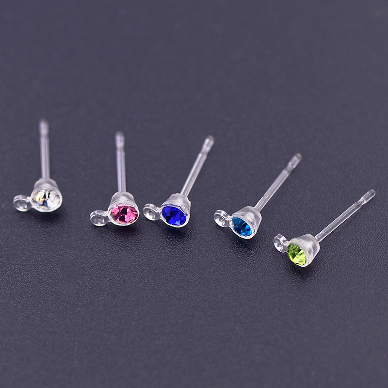 厂家批发日韩流行简约塑料耳钉小巧精致隐形透明树脂耳针diy饰品-阿里