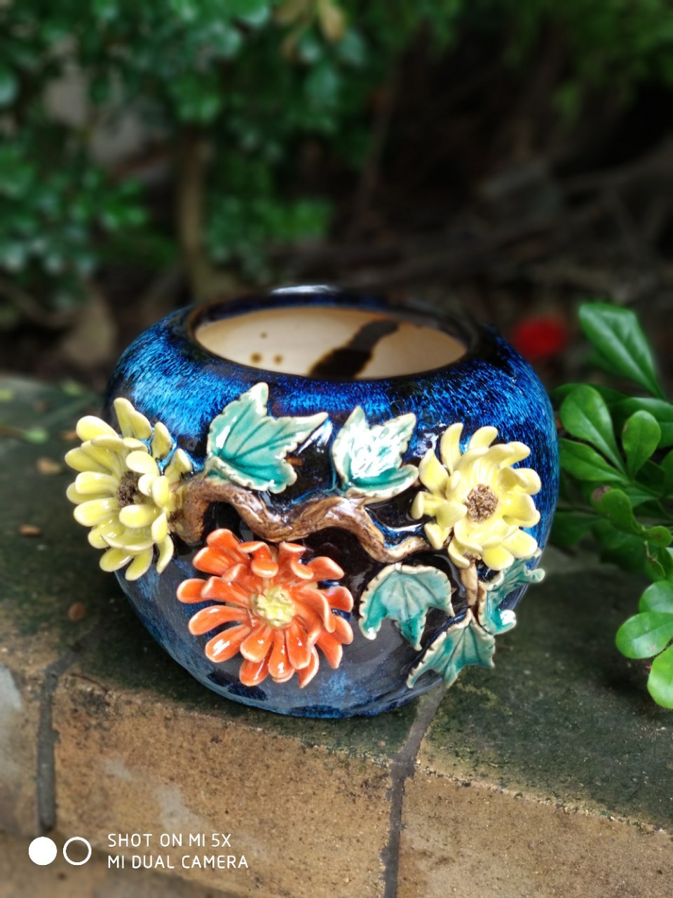 精品菊花花瓶纯手工拉柸贴花花瓶 石湾陶瓷 家居书台摆设商务礼品