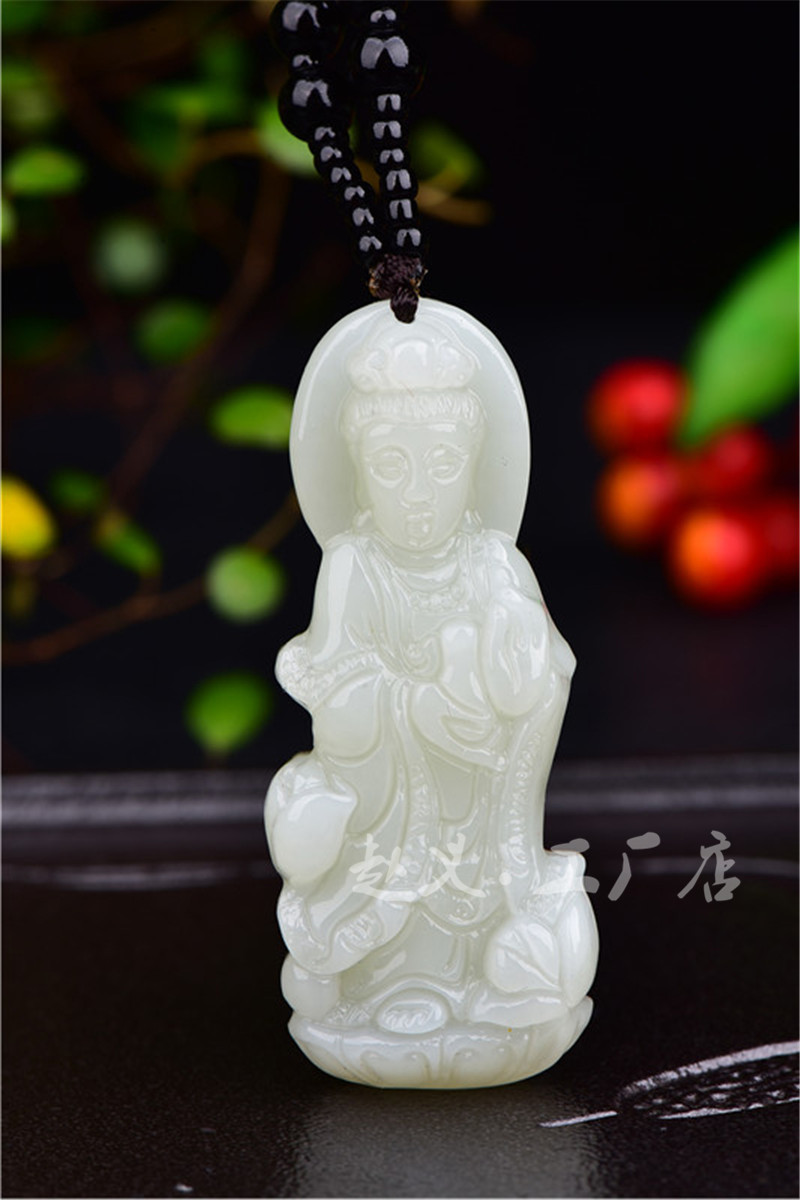新疆和田玉观音吊坠天然白玉莲花观音玉坠男款观世音菩萨挂件玉佩