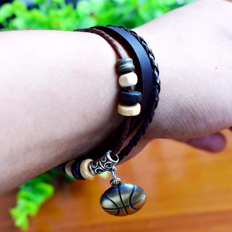 动漫周边 黑子的篮球真皮手链 学生个性合金篮球吊坠手链手镯批发