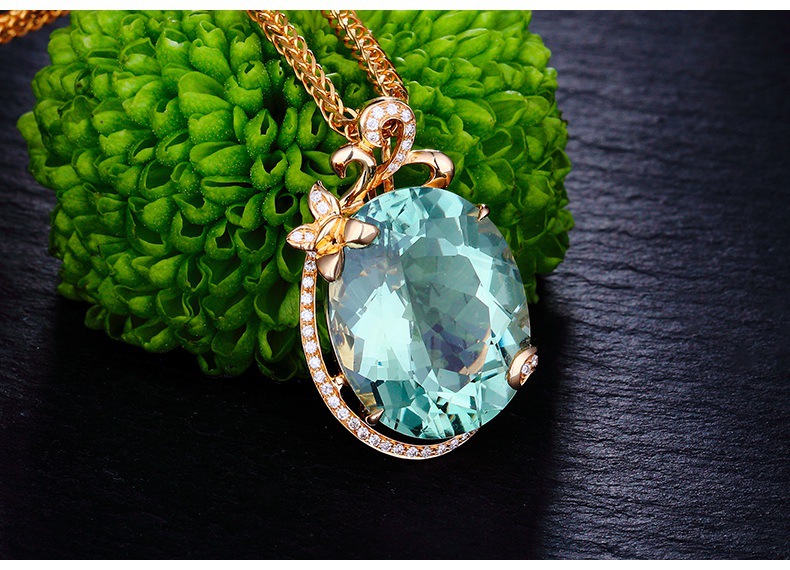 臻荣欧美奢华苹果绿色宝石吊坠 镶嵌锆石蝴蝶项链 镀18k女彩宝