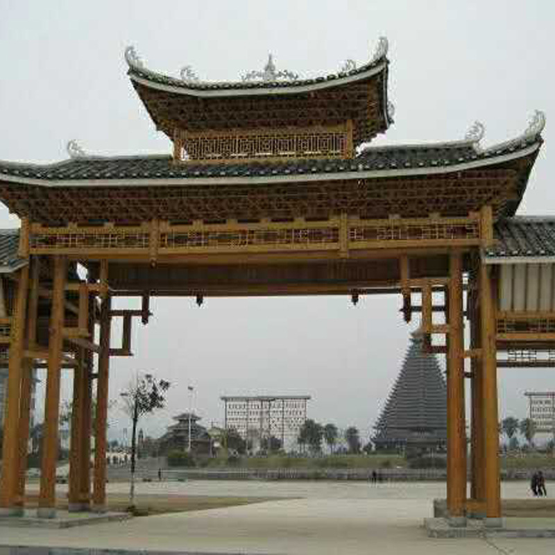 户外防腐木木牌坊木质景观工程牌坊碳化木古建牌坊景观牌楼可定制