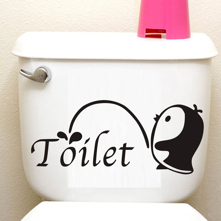 速卖通热卖企鹅马桶贴个性toilet黑色卡通精雕贴纸涂鸦墙贴jd2001