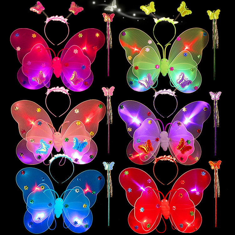 Factory Wholesale Double-Layer Butterfly Wings Socks Cloth Wings Three-Piece Set Angel Wings Sequins Butterfly Wings