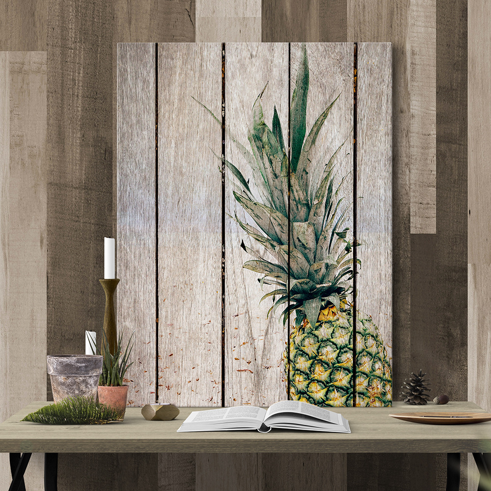 因之菠萝夏日清新简约木纹装饰画餐厅酒店酒吧背景画壁画wgbd010m