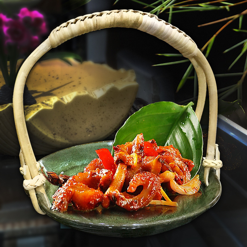 意境菜餐具酒店创意餐盘私房菜餐碟 特色菜农家小炒色釉手提餐盘