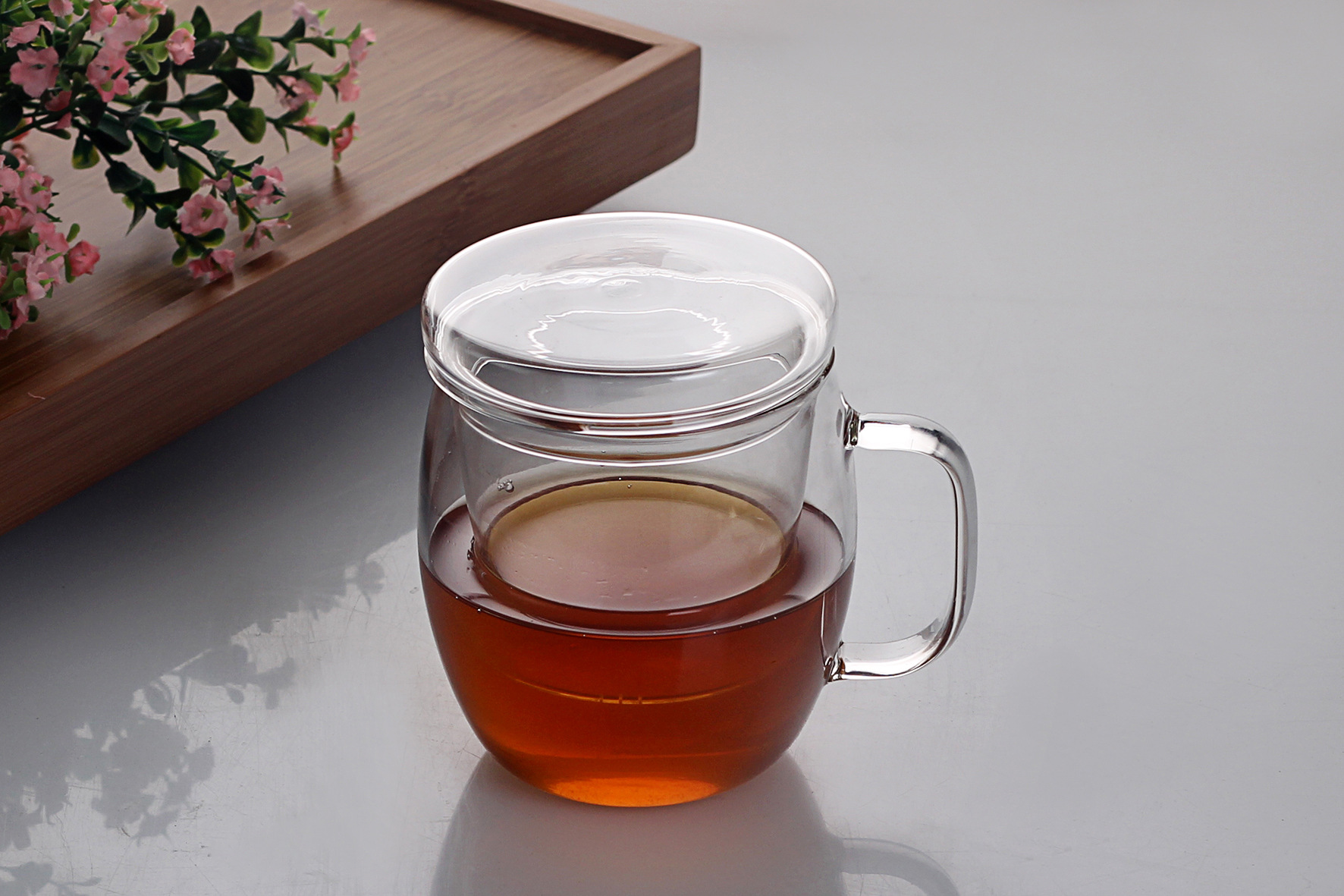 玻璃茶杯带盖办公室大容量耐热喝茶杯家用带把过滤泡茶水杯花茶杯