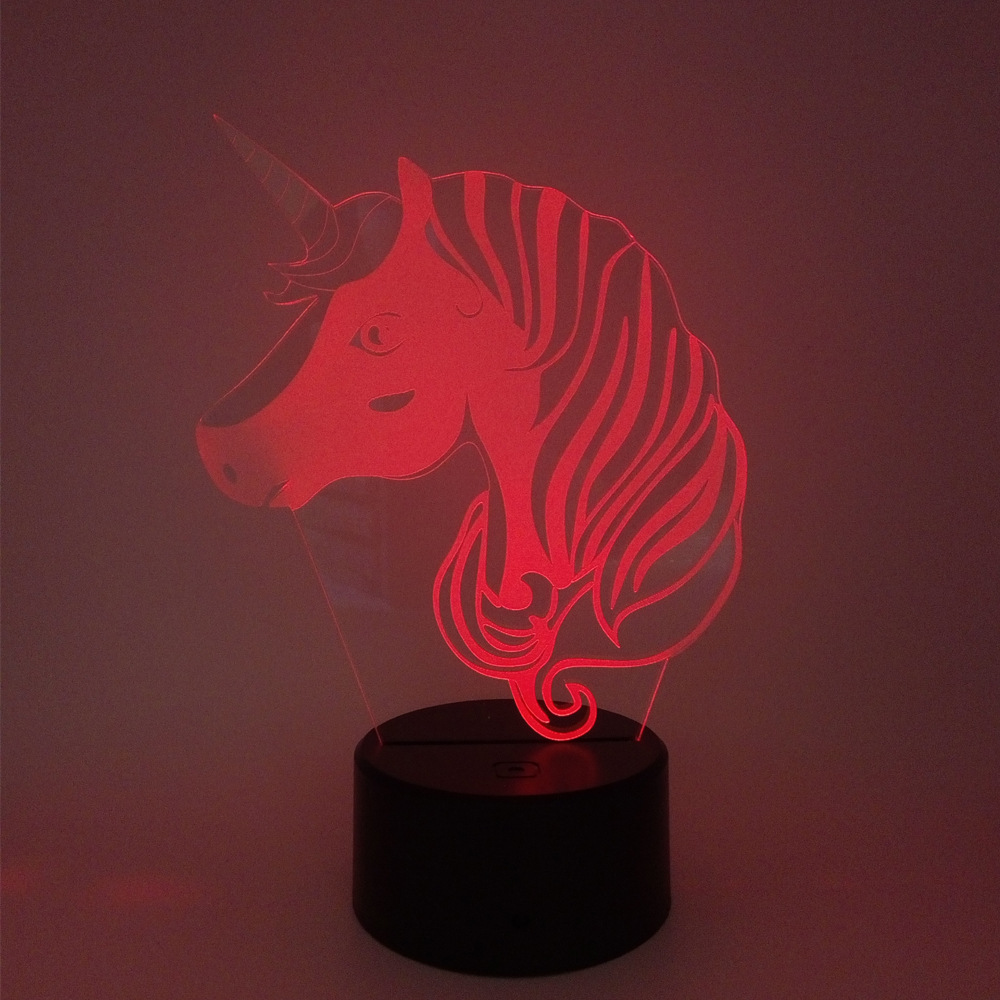 外贸新款独角兽3d小夜灯 七彩触控led视觉灯 礼品氛围led立体台灯