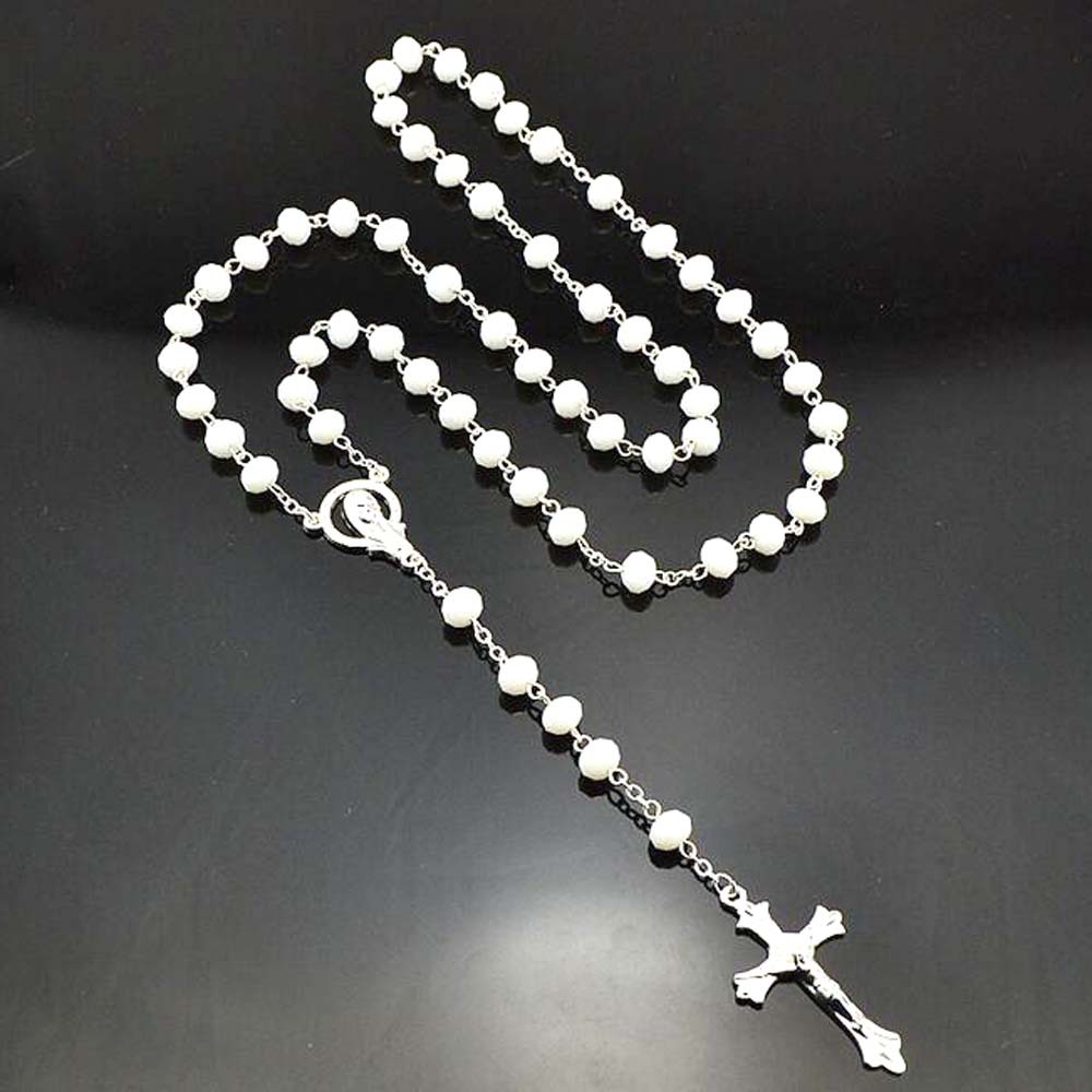 天主教十字架念珠6*8mm水晶项链 锁骨链宗教饰品吊坠 民族风项链