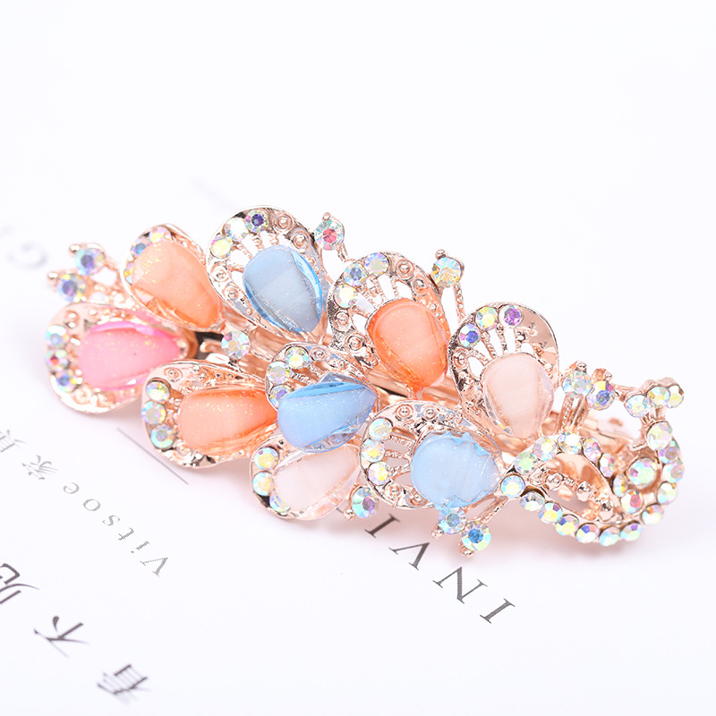 New Rhinestone Hairpin Women's Korean-Style Ponytail Clip Butterfly Barrettes Temperament and Fully-Jewelled Spring Clip Back Headwear