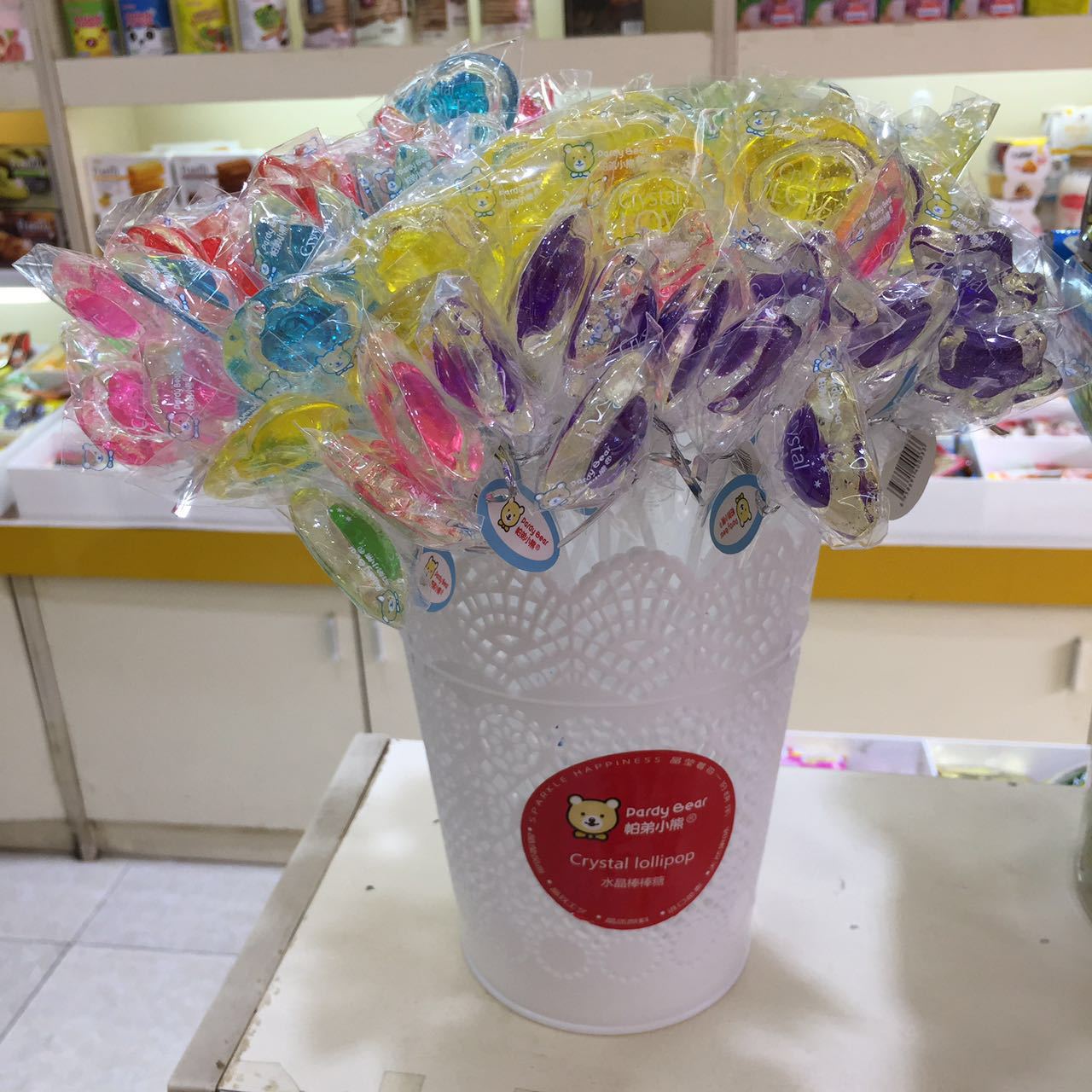 帕弟小熊长杆水晶棒棒糖 创意纯手工棒棒糖水果味糖果喜糖批发