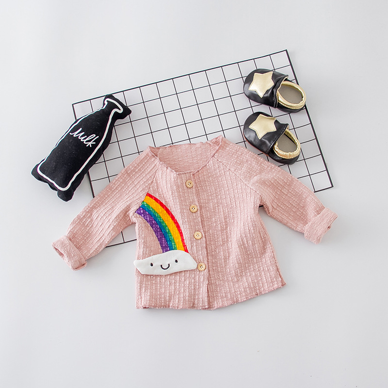 芭娜娜家韩版童装春季上新婴幼童纯色开衫女童印花彩虹外套