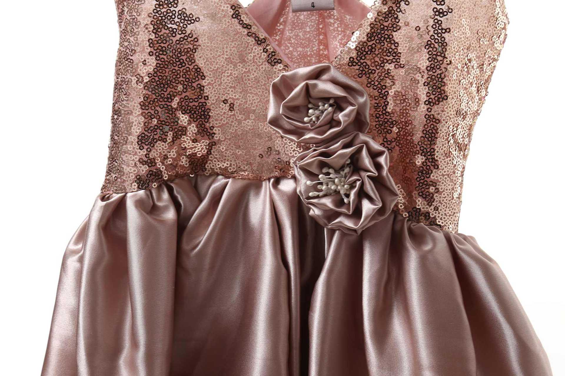 girl dress外贸童裙2018夏季新款女童亮片裙 吊带裙花朵装饰