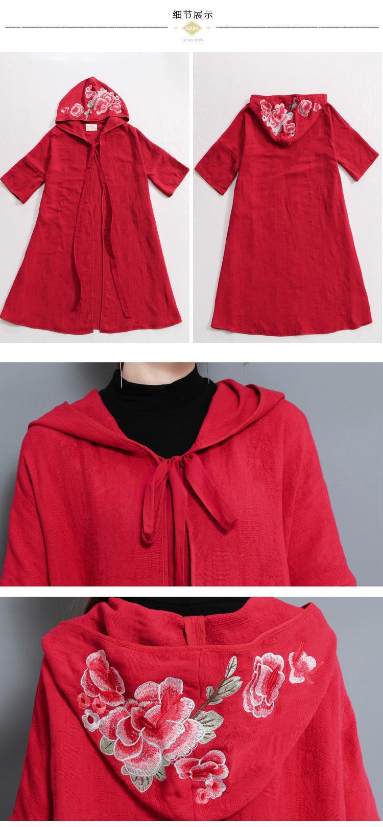 实拍民族风棉麻女巫袍子秋冬复古宽松斗篷刺绣披风衣连帽外套6357