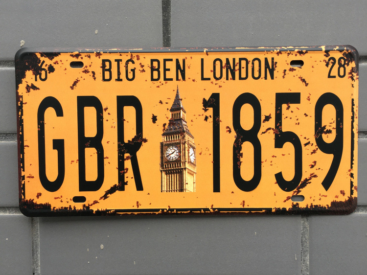 欧美复古车牌 酒吧咖啡馆餐厅会所台球室卧室铁皮画餐厅装饰画