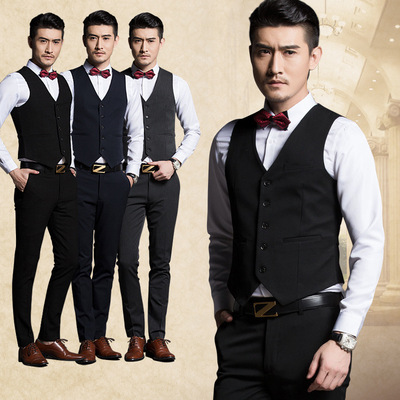 新郎结婚礼服马甲西服套装三件套婚礼兄弟团男修身韩版伴郎服潮流